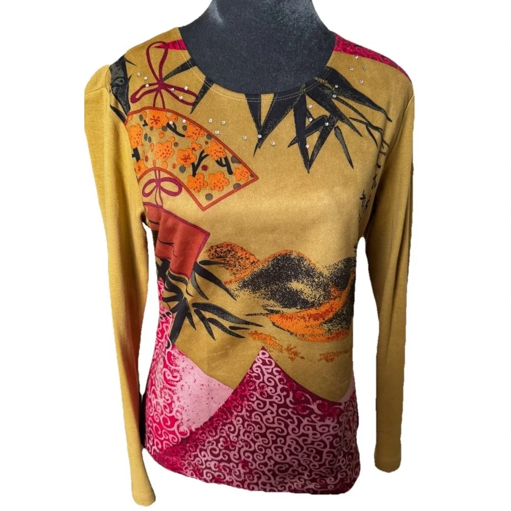 Vintage‎ Y2K 90s Pierre Cardin Top S Artsy Crystal Embellished Asian Grunge - Picture 14 of 16